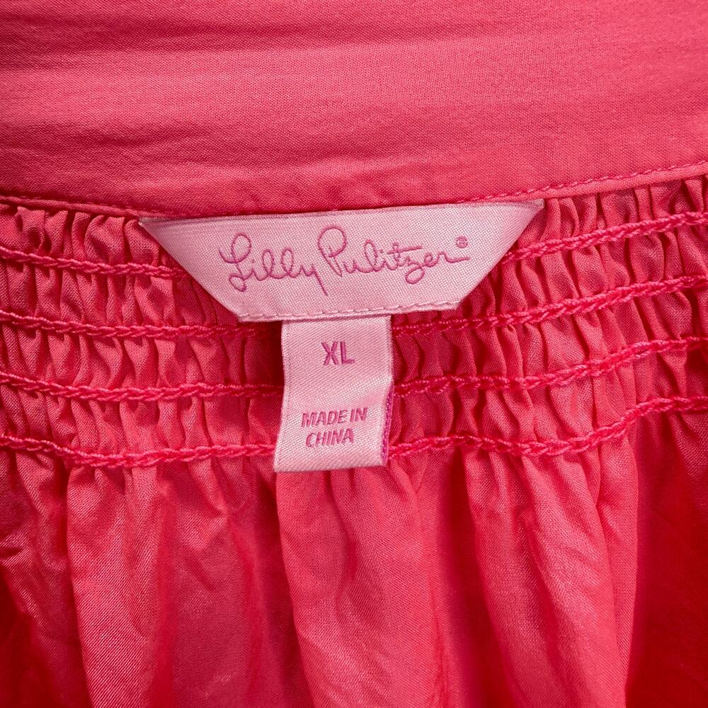 Lilly Pulitzer Elsa Silk Top Size XL Bright Pink Ruffle Sleeve V-Neck - Picture 4 of 6